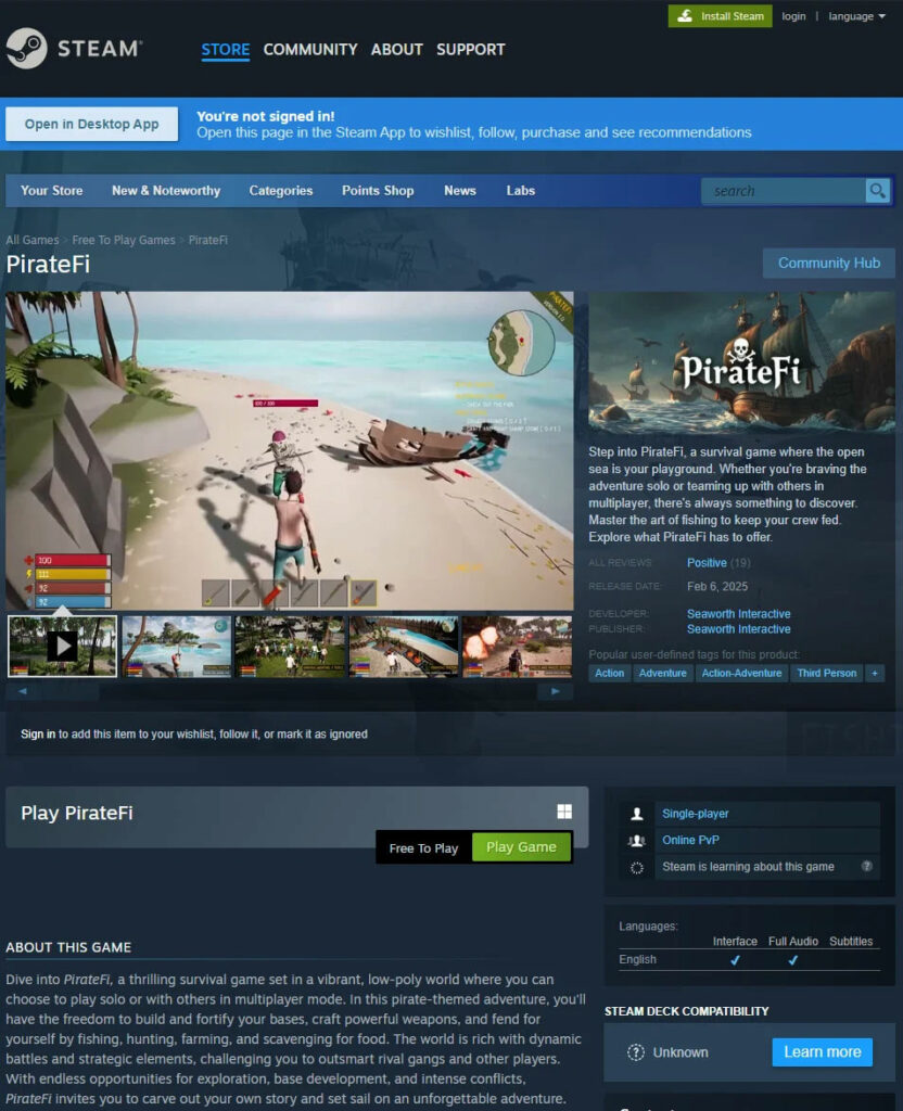 PirateFi á Steam