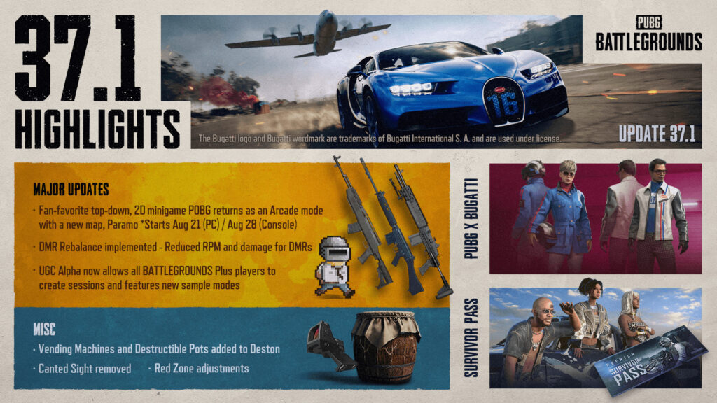 Lúxus og leikgleði í nýjustu PUBG-uppfærslu: Bugatti bætist í vopnabúrið og POBG snýr aftur