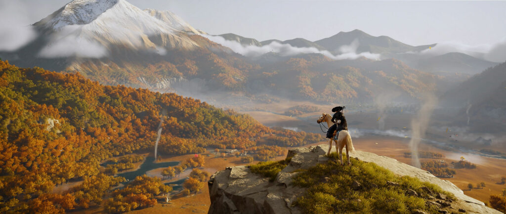 Skjáskot úr Ghost of Yōtei.Leikurinn er þróaður af Sucker Punch Productions og gefinn út af Sony Interactive Entertainment.